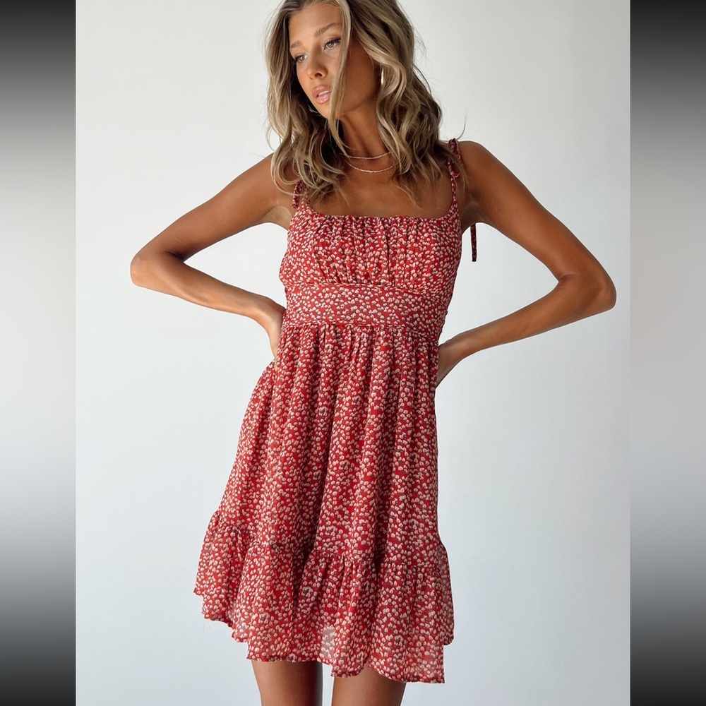 Princess Polly Bonnie Floral Tie Mini Dress in Red